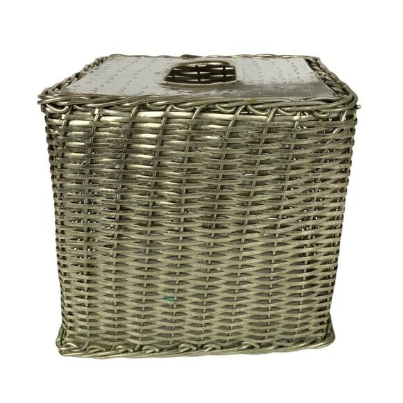 Square Silver Metal Basketweave Tissue Box Holder With Hammered Chrome Finish - Picture 4 of 7